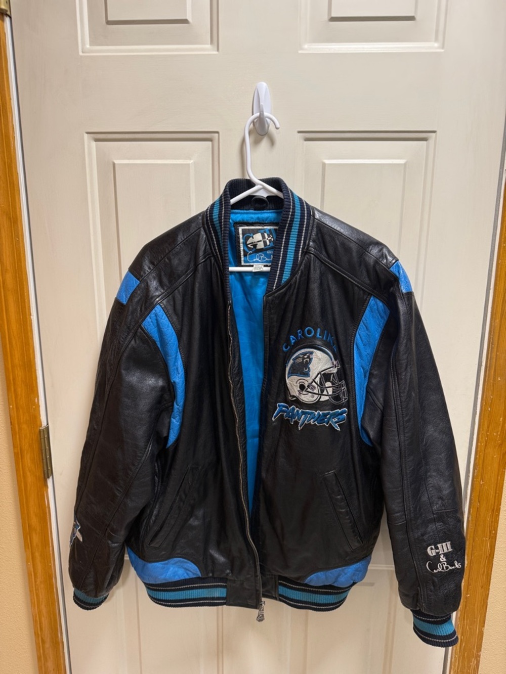 GIII by Carl Banks Vintage Blue & Black Carolina Panthers Leather Jacket